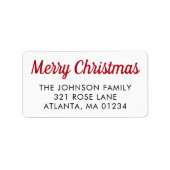 Frohe Weihnachten Red Retro Script Calligrafy Adressaufkleber (Vorne)