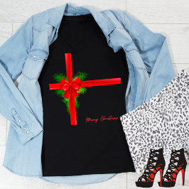 Frohe Weihnachten Red Ribbon und Bow T-Shirt