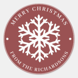 Frohe Weihnachten Red Round White Snowflake Runder Aufkleber