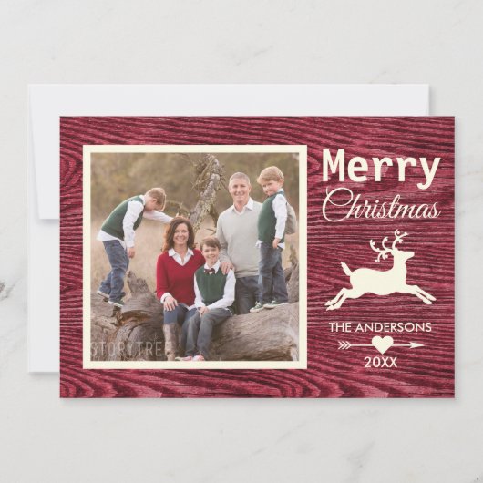 Frohe Weihnachten Red Rustic Wood Family Foto (Vorderseite)