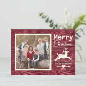 Frohe Weihnachten Red Rustic Wood Family Foto (Stehend Vorderseite)
