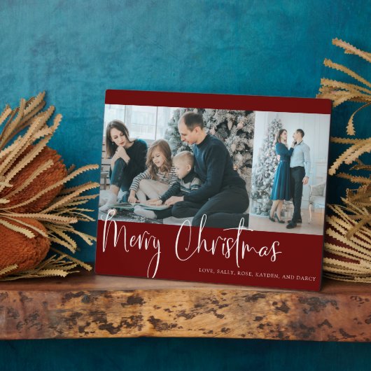 Frohe Weihnachten Red Script 2 Foto Collage Urlaub Fotoplatte (Seite)