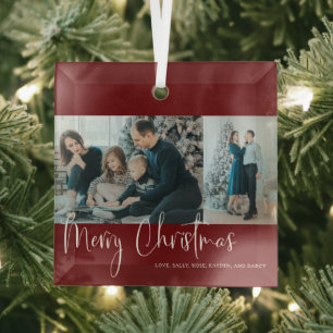 Frohe Weihnachten Red Script 2 Foto Collage Urlaub Ornament Aus Glas