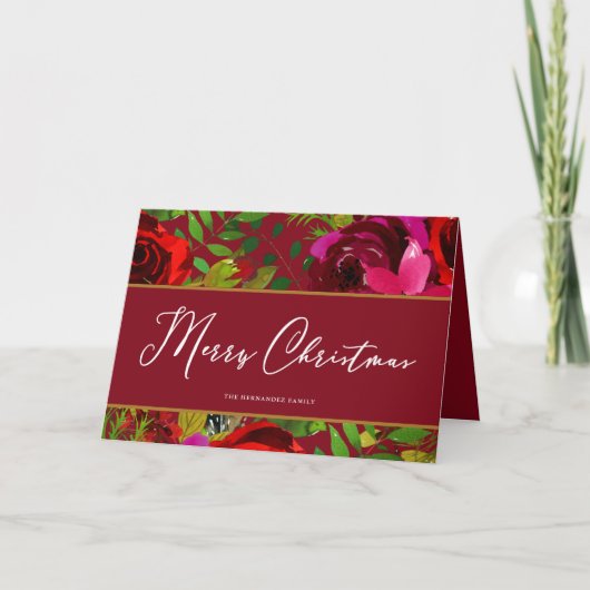 Frohe Weihnachten Red Script Floral (Vorderseite)