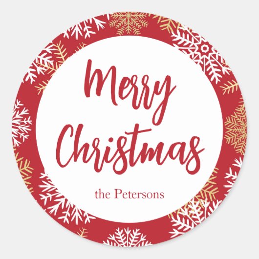 Frohe Weihnachten Red Snowflake Runder Aufkleber (Vorderseite)