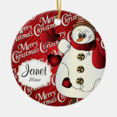 Frohe Weihnachten Red Snowman Keramik Ornament (Vorne)