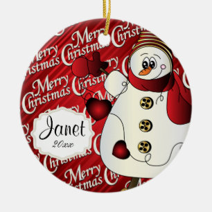 Frohe Weihnachten Red Snowman Keramik Ornament