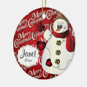 Frohe Weihnachten Red Snowman Keramik Ornament (Links)