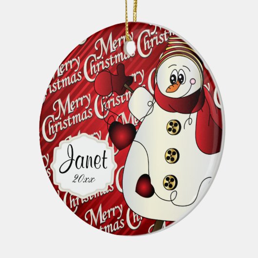 Frohe Weihnachten Red Snowman Keramik Ornament (Links)