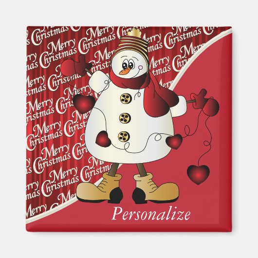 Frohe Weihnachten Red Snowman Magnet (Vorne)