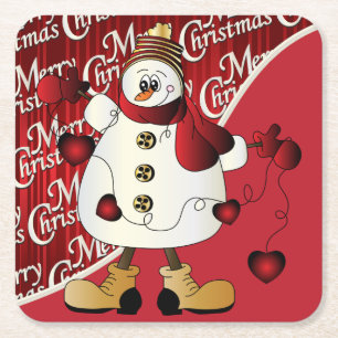 Frohe Weihnachten Red Snowman Rechteckiger Pappuntersetzer