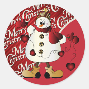 Frohe Weihnachten Red Snowman Runder Aufkleber
