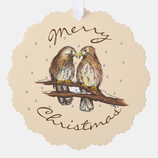 Frohe Weihnachten Red Tail Hawk Love Bird Snow Ornament Karte (Vorderseite)