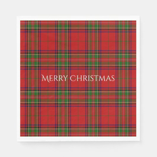 Frohe Weihnachten Red Tartan Kariert Serviette (Vorderseite)