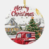 Frohe Weihnachten Red Truck Holiday Ornament (Vorne)