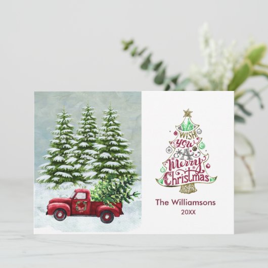 Frohe Weihnachten Red Truck Snow Scene Weihnachten Karte (Stehend Vorderseite)