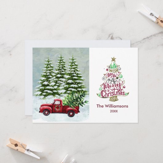 Frohe Weihnachten Red Truck Snow Scene Weihnachten Karte (Vorderseite/Rückseite Beispiel)