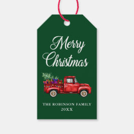 Frohe Weihnachten Red Truck Tree Geschenke Lichter Geschenkanhänger