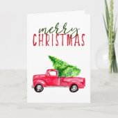 Frohe Weihnachten Red Truck Tree Wasserfarbe Einfa (Vorderseite)