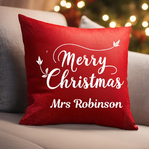 Frohe Weihnachten Red White Minimal Custom Family Kissen