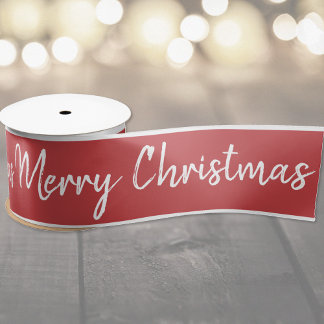 Frohe Weihnachten Red White Ribbon | Personalisier Satinband