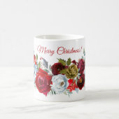 Frohe Weihnachten Red White Roses Holly Pine Cones Kaffeetasse (Mittel)