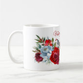 Frohe Weihnachten Red White Roses Holly Pine Cones Kaffeetasse (Links)