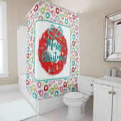 Frohe Weihnachten Red Wreath Retro Weihnachten Duschvorhang (Beispiel)