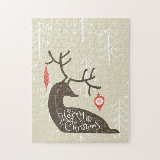 Frohe Weihnachten Reindeer Cozy Puzzle (Vertikal)