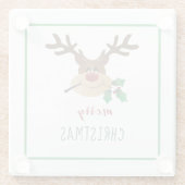 Frohe Weihnachten Reindeer Mistletoe Green Glasuntersetzer (Rückseite)