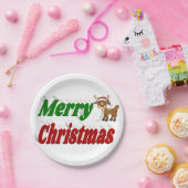 Frohe Weihnachten Reindeer rot grüne Typografie Pappteller (Party)