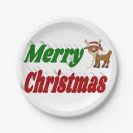 Frohe Weihnachten Reindeer rot grüne Typografie Pappteller