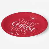 Frohe Weihnachten Religiöse Calligraphie Chalk Red Pappteller (Schrägansicht)