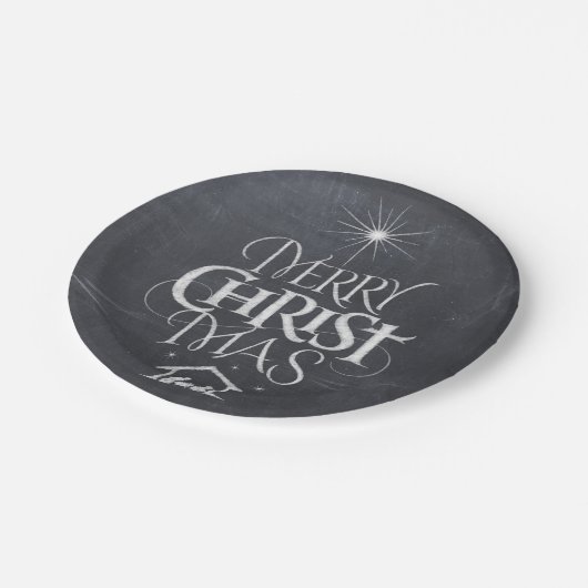 Frohe Weihnachten Religiöse Calligraphie-Tafel Pappteller (Schrägansicht)