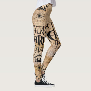 Frohe Weihnachten Religiöse Kalligrafie Rustikales Leggings