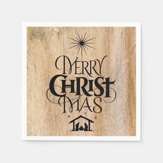 Frohe Weihnachten Religiöse Kalligrafie Rustikales Serviette (Vorderseite)