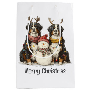 Frohe Weihnachten Rentier Bernese Mountain Hunde Mittlere Geschenktüte
