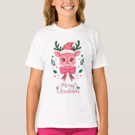 Frohe Weihnachten Rentier Bogen Santa Hut Süße Coq T-Shirt