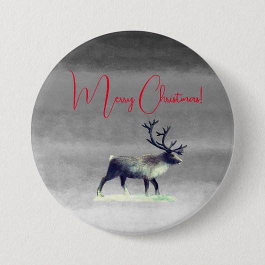 Frohe Weihnachten, Rentier im Winter Button (Vorderseite)