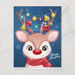 Frohe Weihnachten Rentier mit Lichtern Postkarte