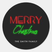 Frohe Weihnachten Retro 80er Neon Lichter Runder Aufkleber (Vorderseite)