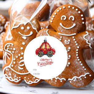 Frohe Weihnachten Retro Auto Ornament Name Runder Aufkleber