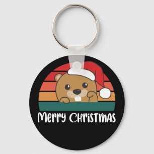 Frohe Weihnachten Retro Biber Weihnachten Schlüsse Schlüsselanhänger