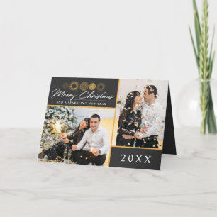 Frohe Weihnachten Retro Goldener Burst Foto-Gruß Karte