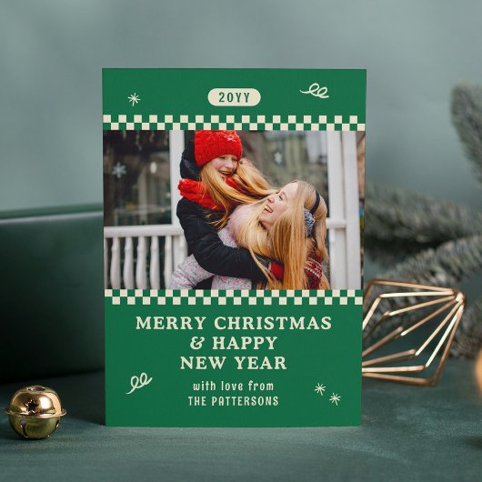 Frohe Weihnachten Retro Green Foto Personalisiert