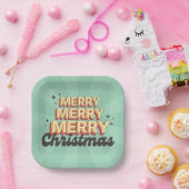 Frohe Weihnachten retro groovy 3D-Design-Text Pappteller (Party)