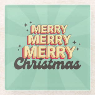 Frohe Weihnachten retro groovy Text saisonal Glasuntersetzer