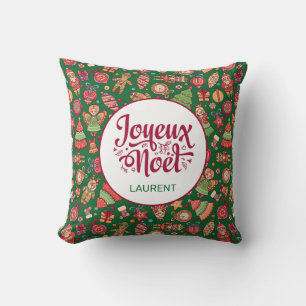Frohe Weihnachten Retro Grün Kissen