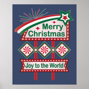 Frohe Weihnachten Retro-Marquee – Freude auf der W Poster