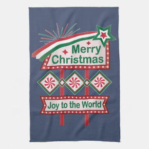 Frohe Weihnachten Retro-Marquee – Freude der Welt Geschirrtuch